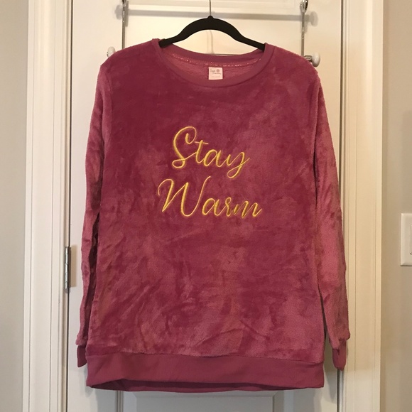 Fluffy! Secret Treasures long sleeved pink crewneck “stay warm” sweatshirt (L) - Picture 2 of 15